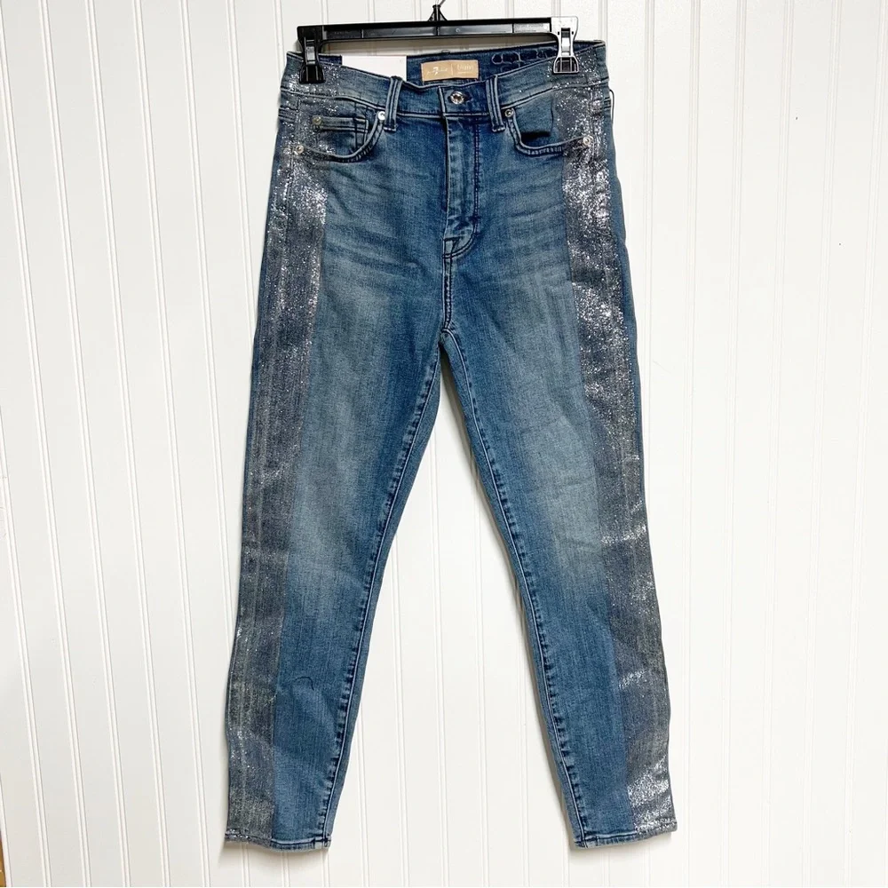 NWT 7 FOR ALL MANKIND B(air) High-waist Ankle Skinny Jeans 27 Glitter - Picture 5 of 13